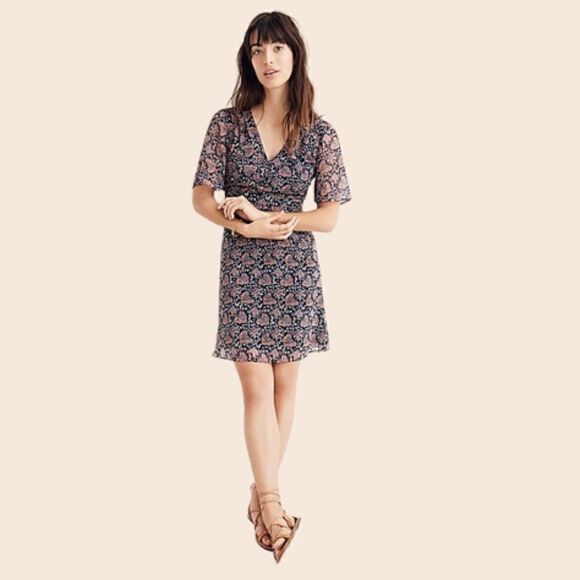 Madewell Navy Orchard Flutter-Sleeve Dress in Fan Floral Mix Size 2 - Picture 1 of 12